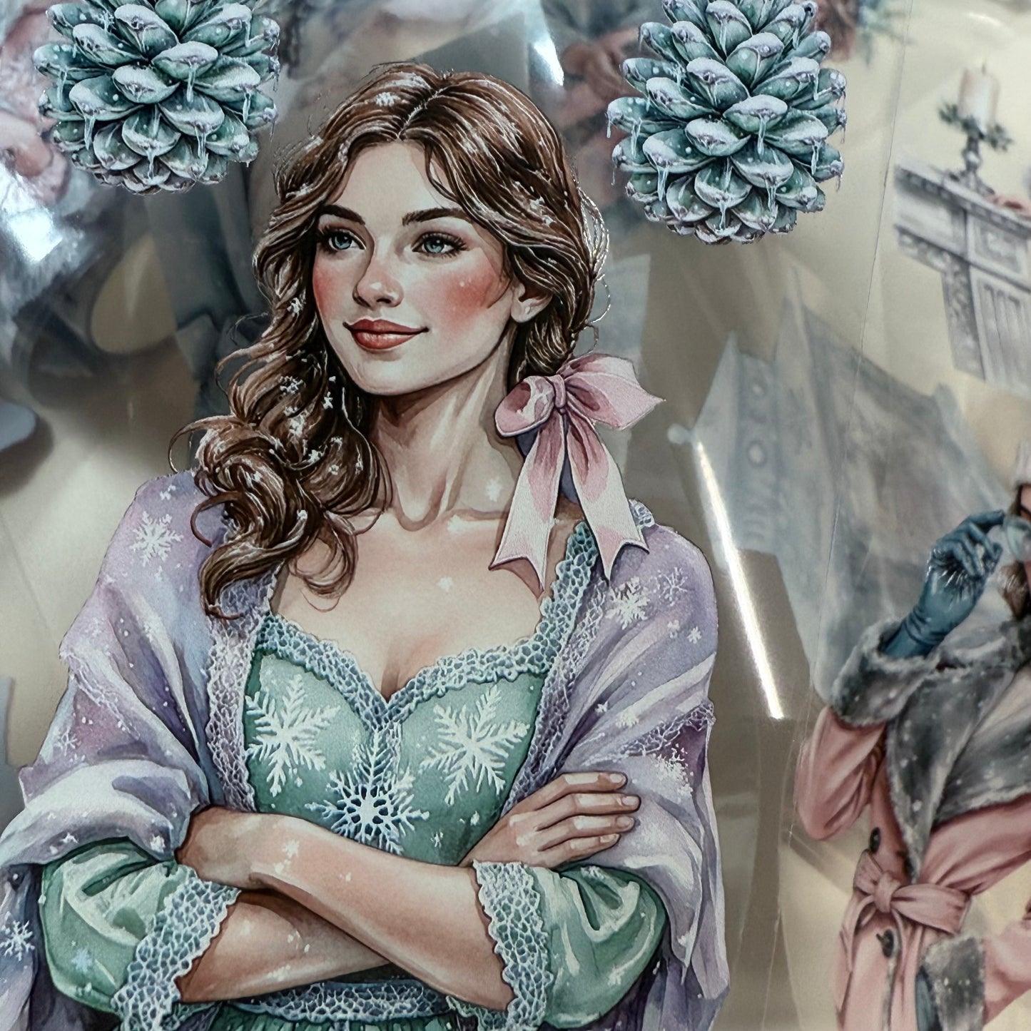 PET 3D raised Pastel Elegant Winter and  Winter Fantasy Village tape,one roll fashion, junk journal, scrapbooking,bullet journal, card making.