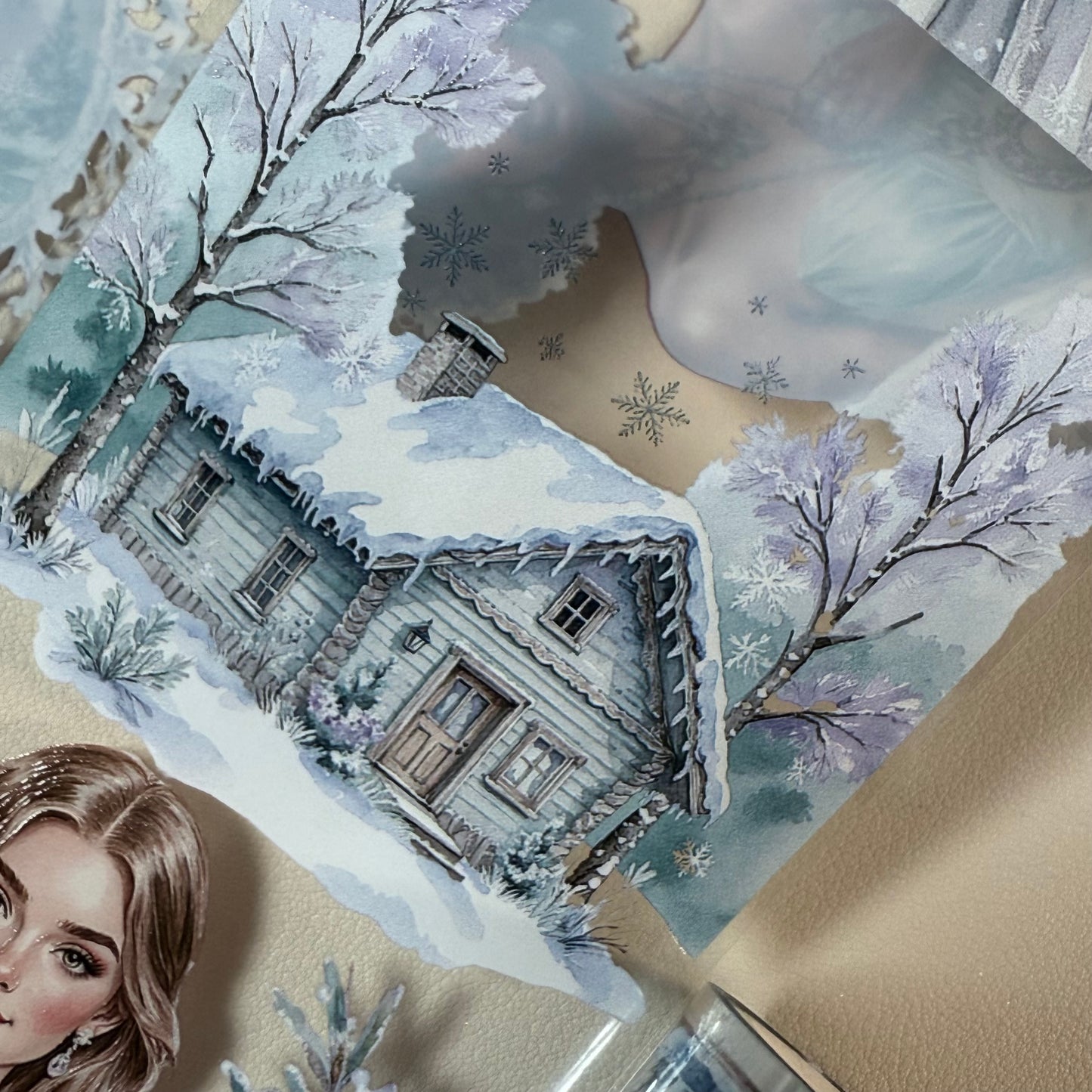 PET 3D raised Blue Pastel Winter and Frosted Whispers tape,one roll fashion, junk journal, scrapbooking,bullet journal, card making.