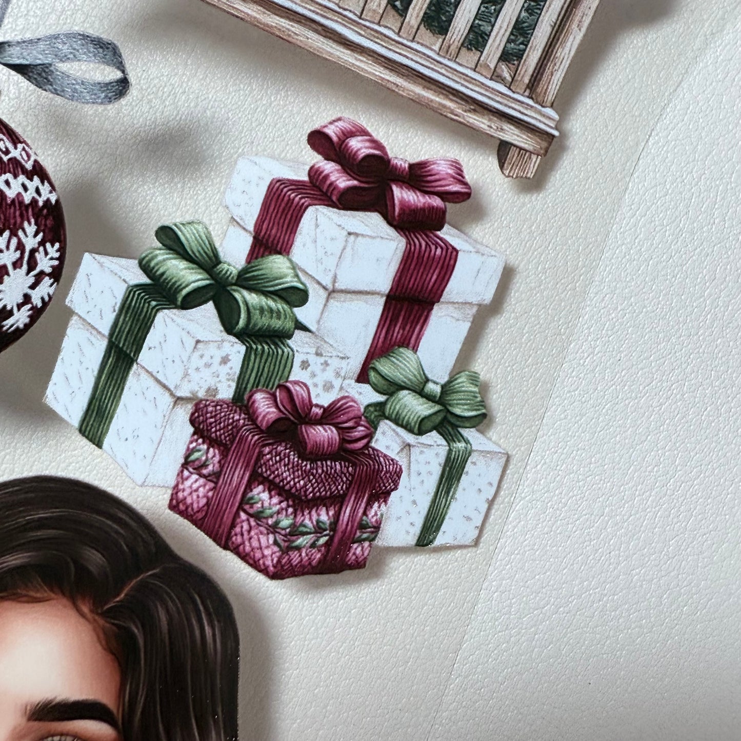 PET 3D raised Nordic Knit Winter and Champagne Christmas tape,one roll fashion, junk journal, scrapbooking,bullet journal, card making.