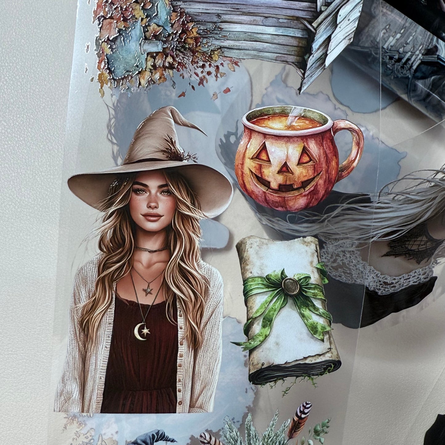 PET 3D raised Haunted house3 and Witching Autumn tape,one roll fashion, junk journal, scrapbooking,bullet journal, card making.