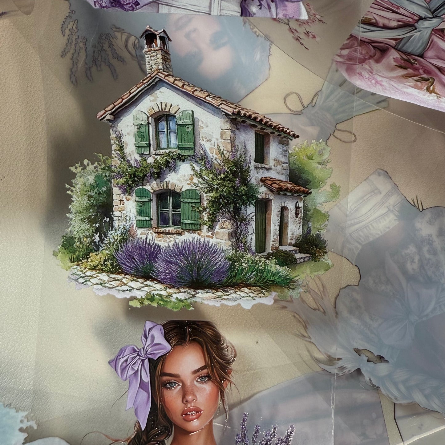 PET 3D raised Lavender Provence and Japanese dreams tape,one roll fashion, junk journal, scrapbooking,bullet journal, card making.