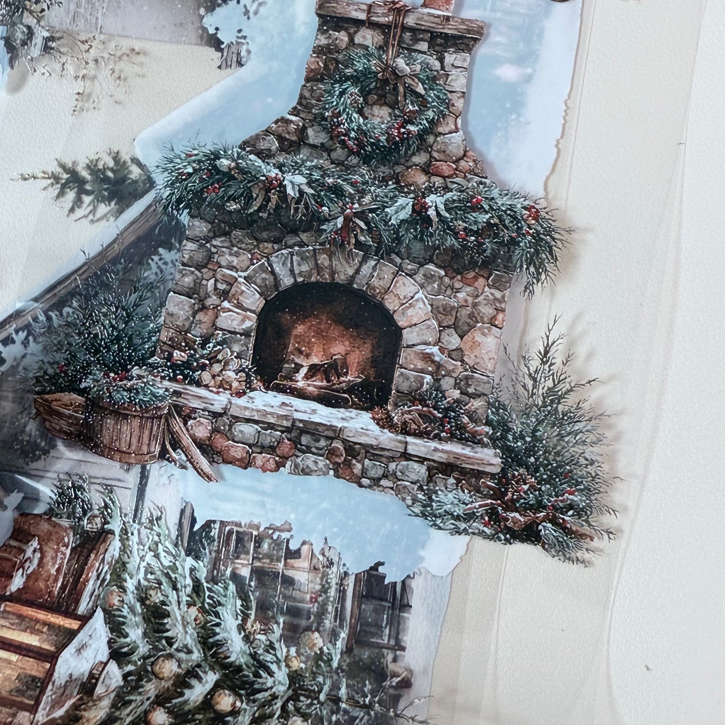 PET 3D raised Winter Landscape3 tape,one roll fashion, junk journal, scrapbooking,bullet journal, card making.