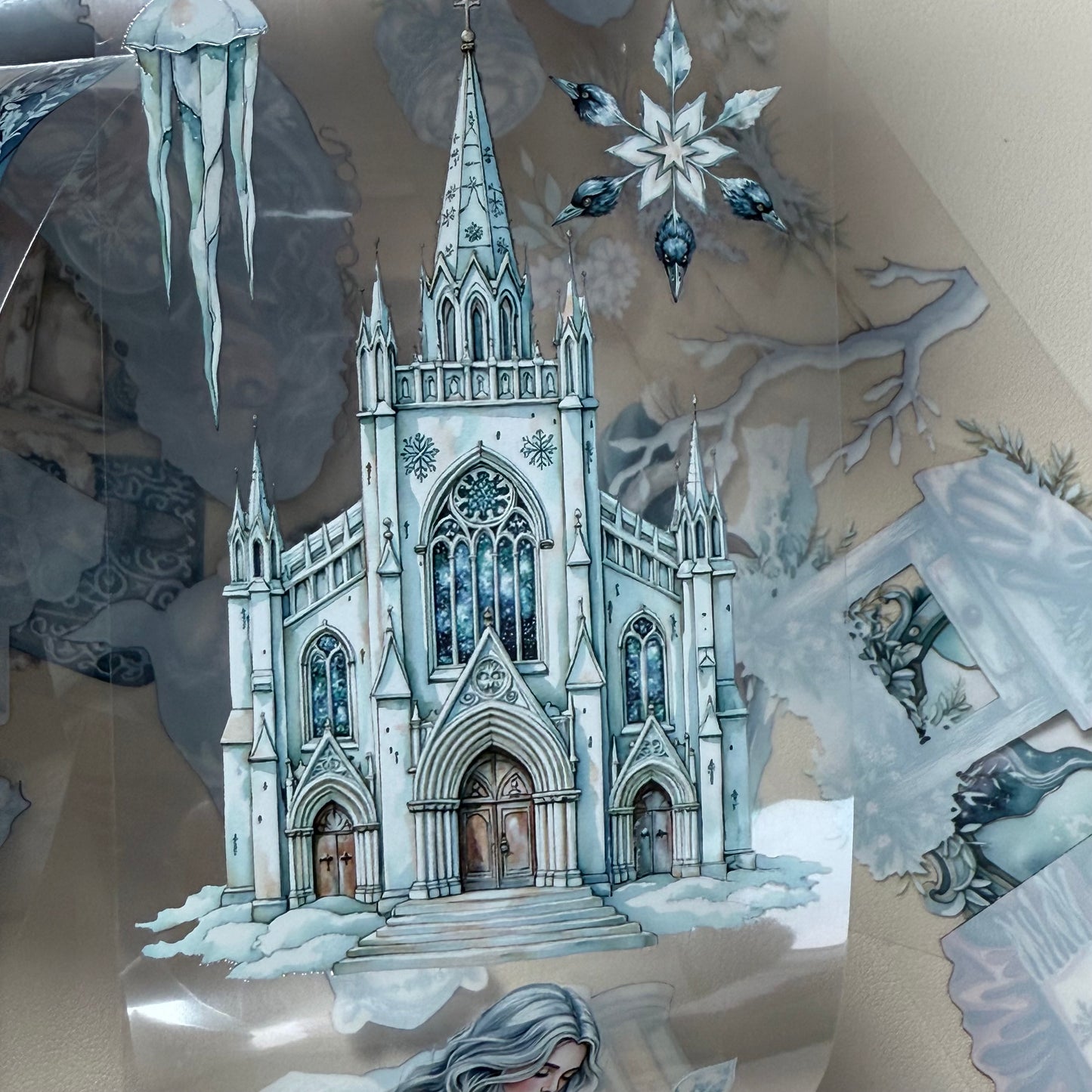 PET 3D raised Winter Mages and Silent Woods Apothecary tape,one roll fashion, junk journal, scrapbooking,bullet journal, card making.