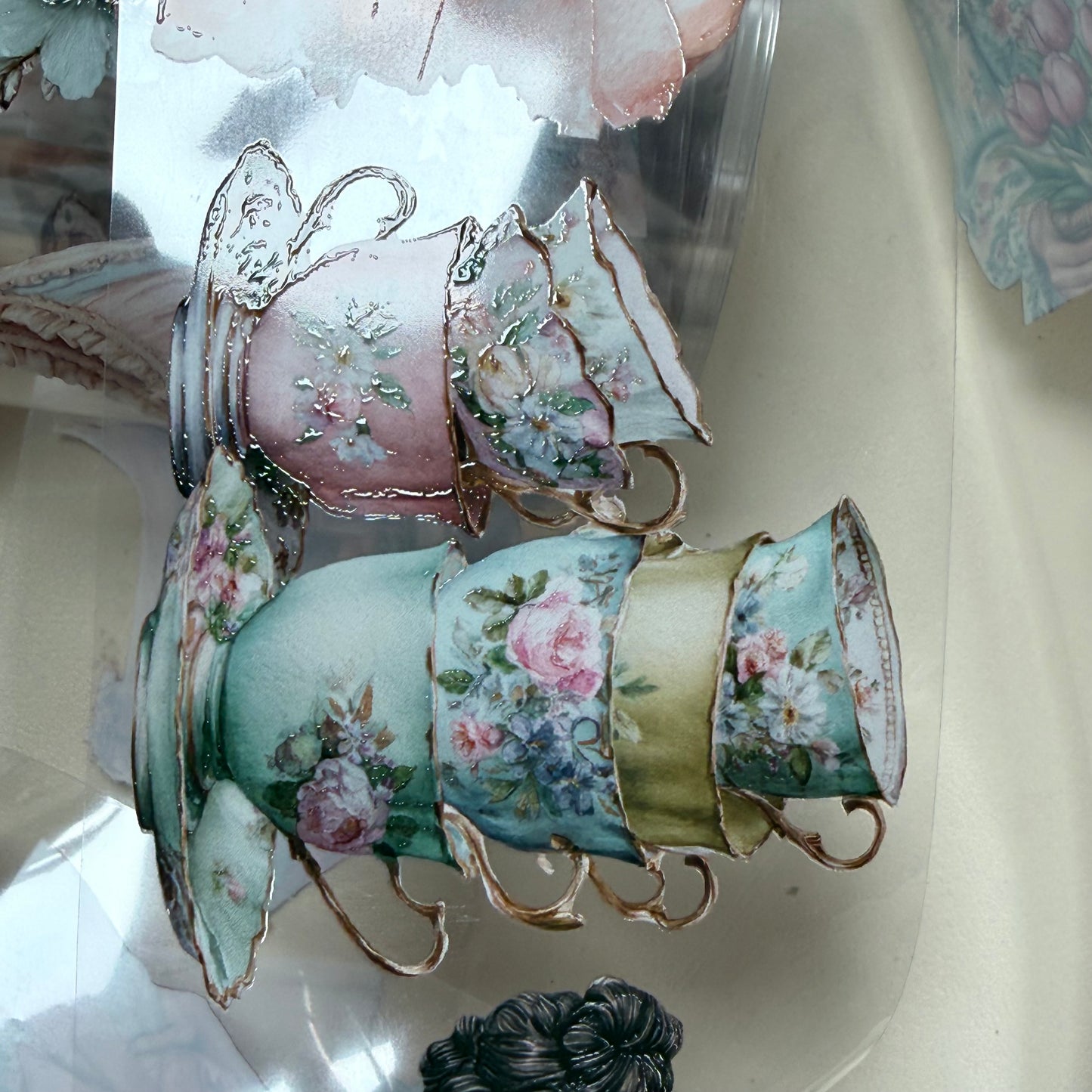 Pastel Coquette and Wildwood Reverie PET 3D raised tape,one roll fashion, junk journal, scrapbooking,bullet journal, card making.