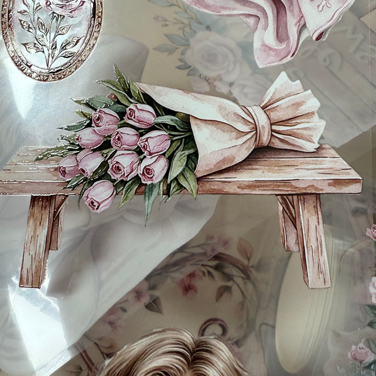 PET Romantic Tea and Love Letters 3D raised tape,one roll fashion, junk journal, scrapbooking,bullet journal, card making.