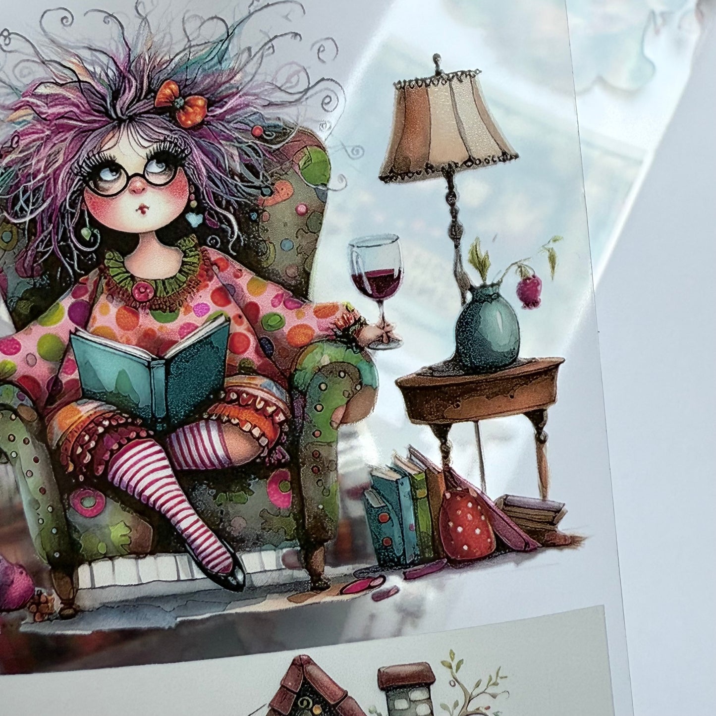 PET 3D raised Quirky Lady with wine and Chocolade tape,one roll fashion, junk journal, scrapbooking,bullet journal, card making.