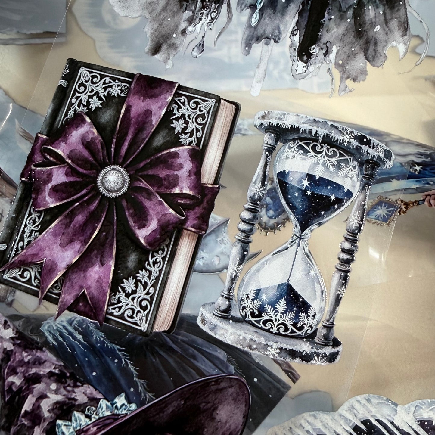Moonlit Frost Witch and Lapis Lazuli Winter Witch PET 3D raised tape,one roll fashion, junk journal, scrapbooking,bullet journal, card making.