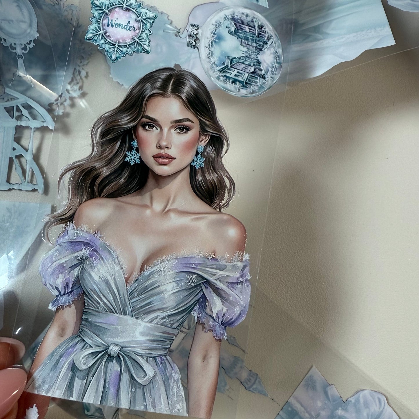 PET 3D raised Blue Pastel Winter and Frosted Whispers tape,one roll fashion, junk journal, scrapbooking,bullet journal, card making.