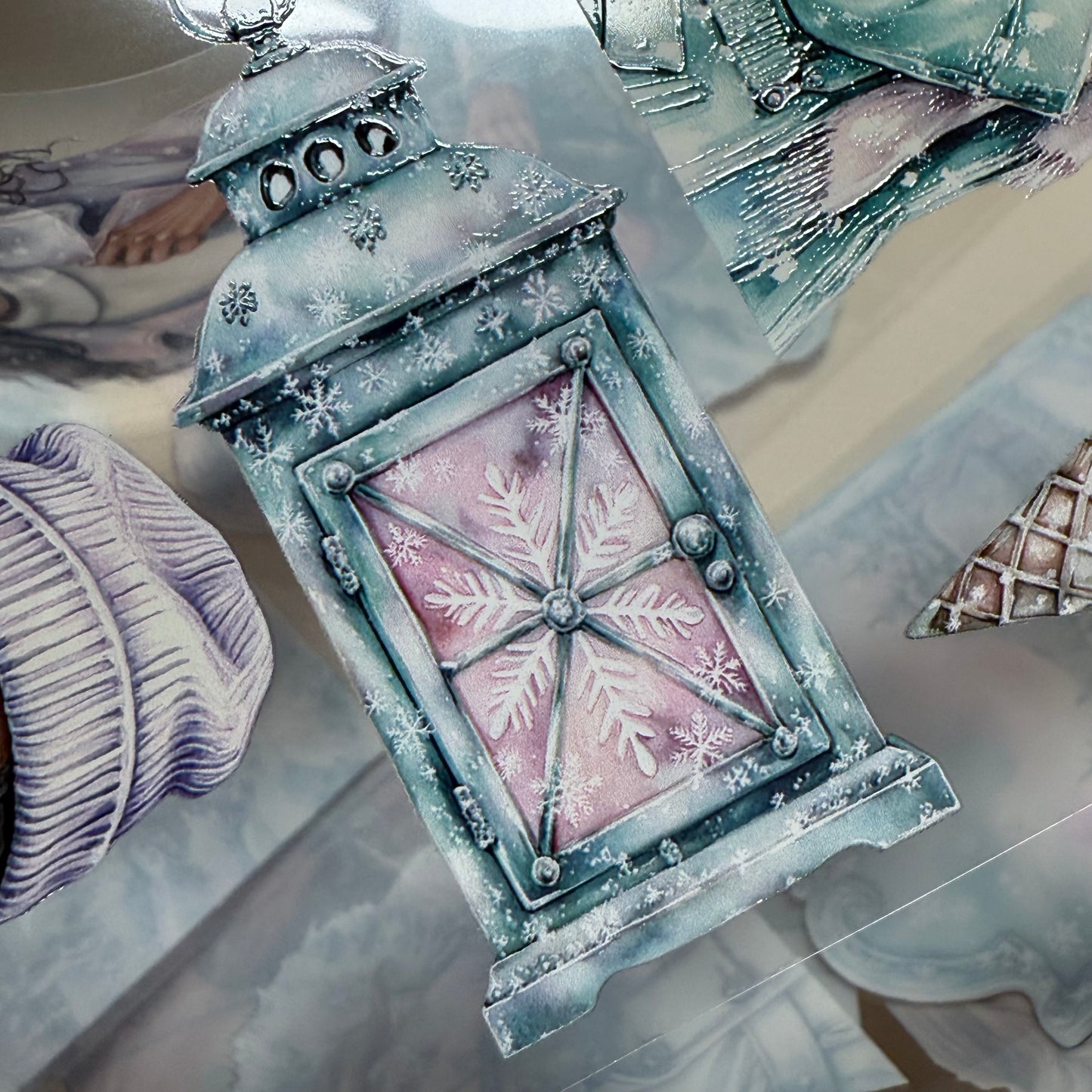 PET 3D raised Blue Pastel Winter and Frosted Whispers tape,one roll fashion, junk journal, scrapbooking,bullet journal, card making.