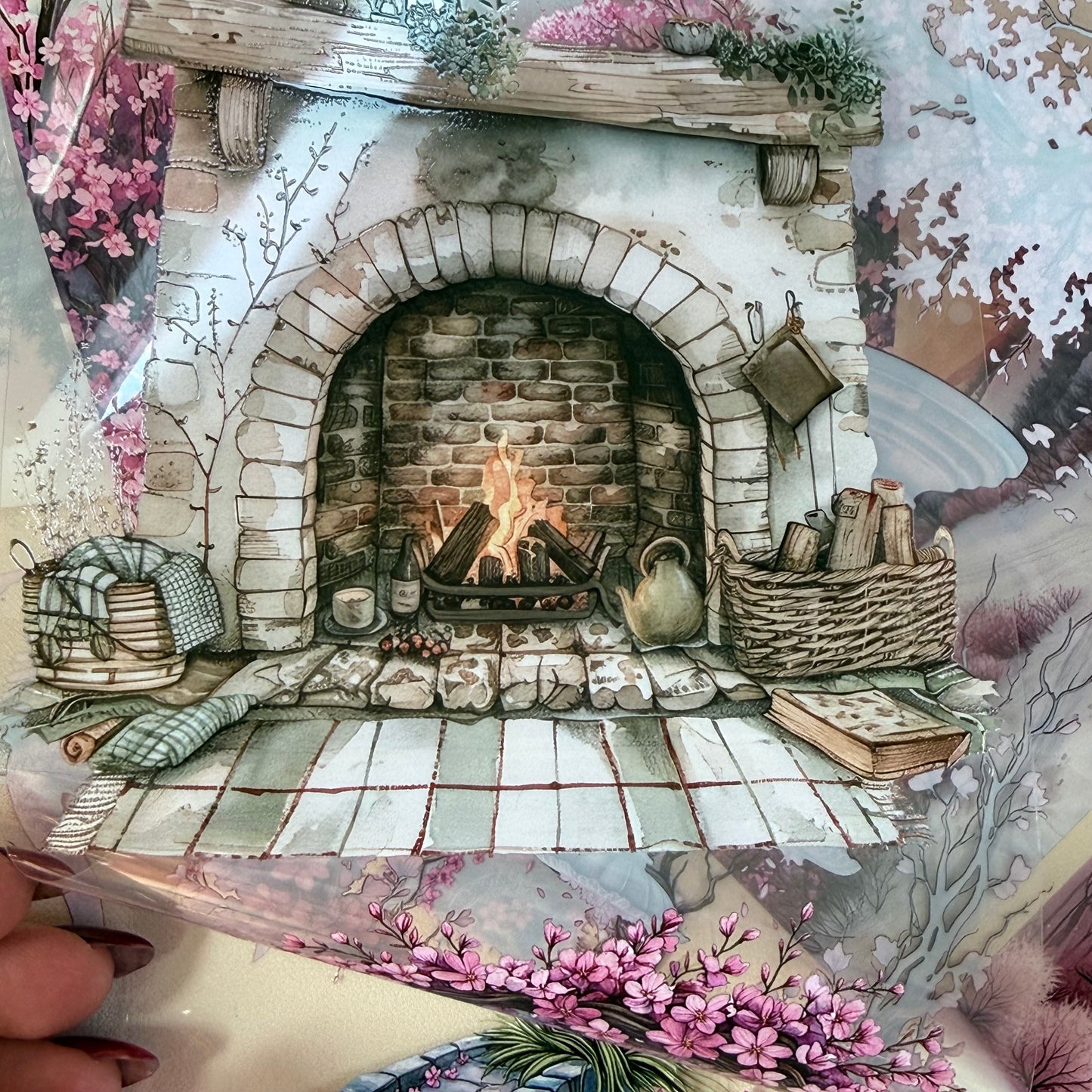 PET 3D raised Spring Landscape2 tape,one roll fashion, junk journal, scrapbooking,bullet journal, card making.