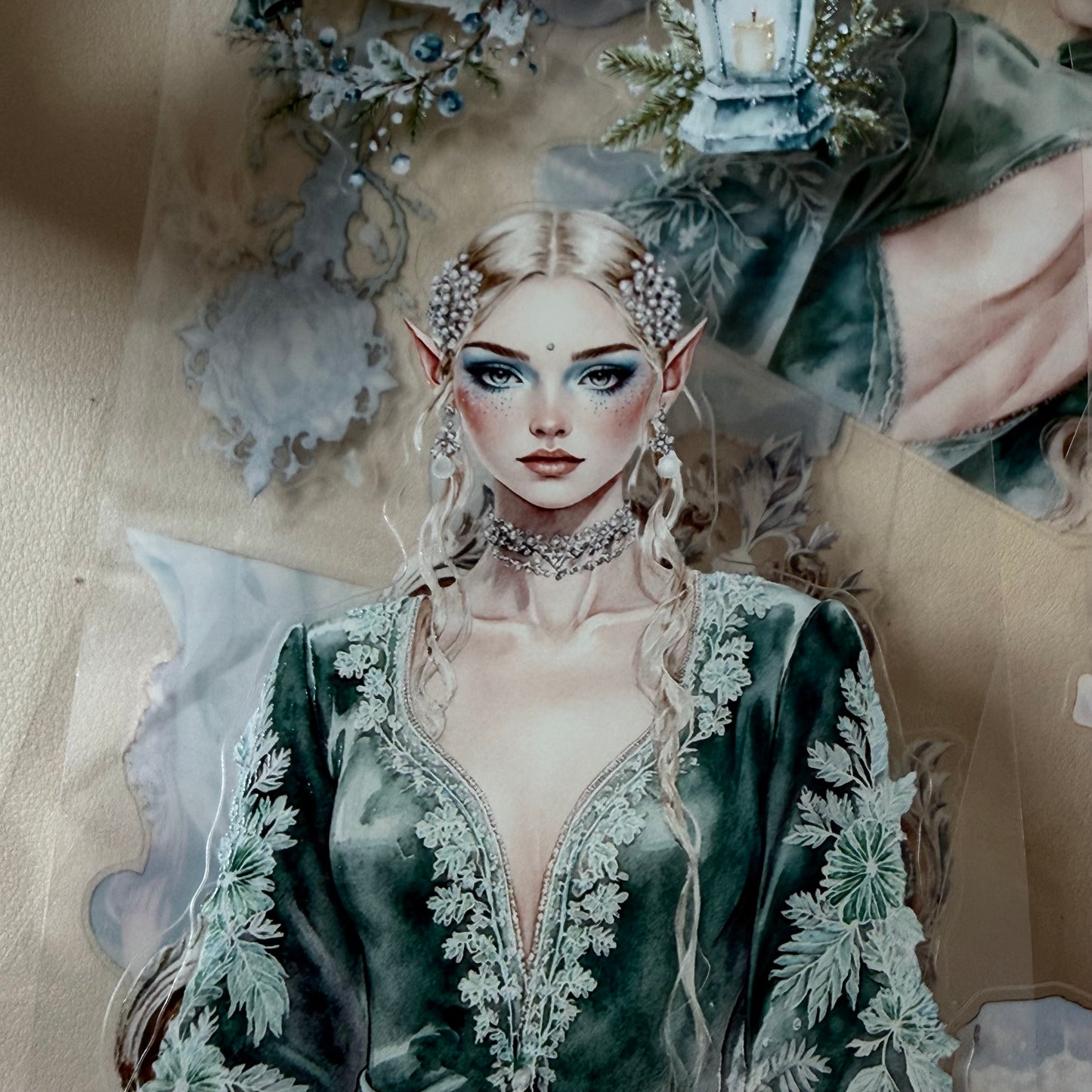 KISSCUT  Winter Elven Couture and Topaz Winter Witch PET 3D raised tape,one roll fashion, junk journal, scrapbooking,bullet journal, card making.