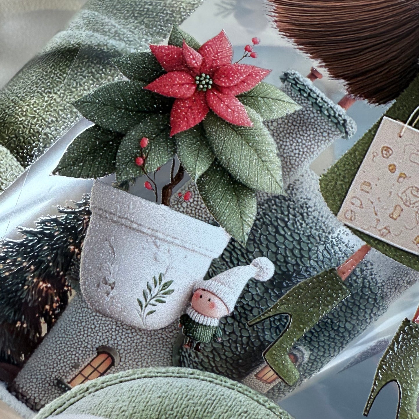 PET 3D raised Whimsical City  and Green winter tape,one roll fashion, junk journal, scrapbooking,bullet journal, card making.