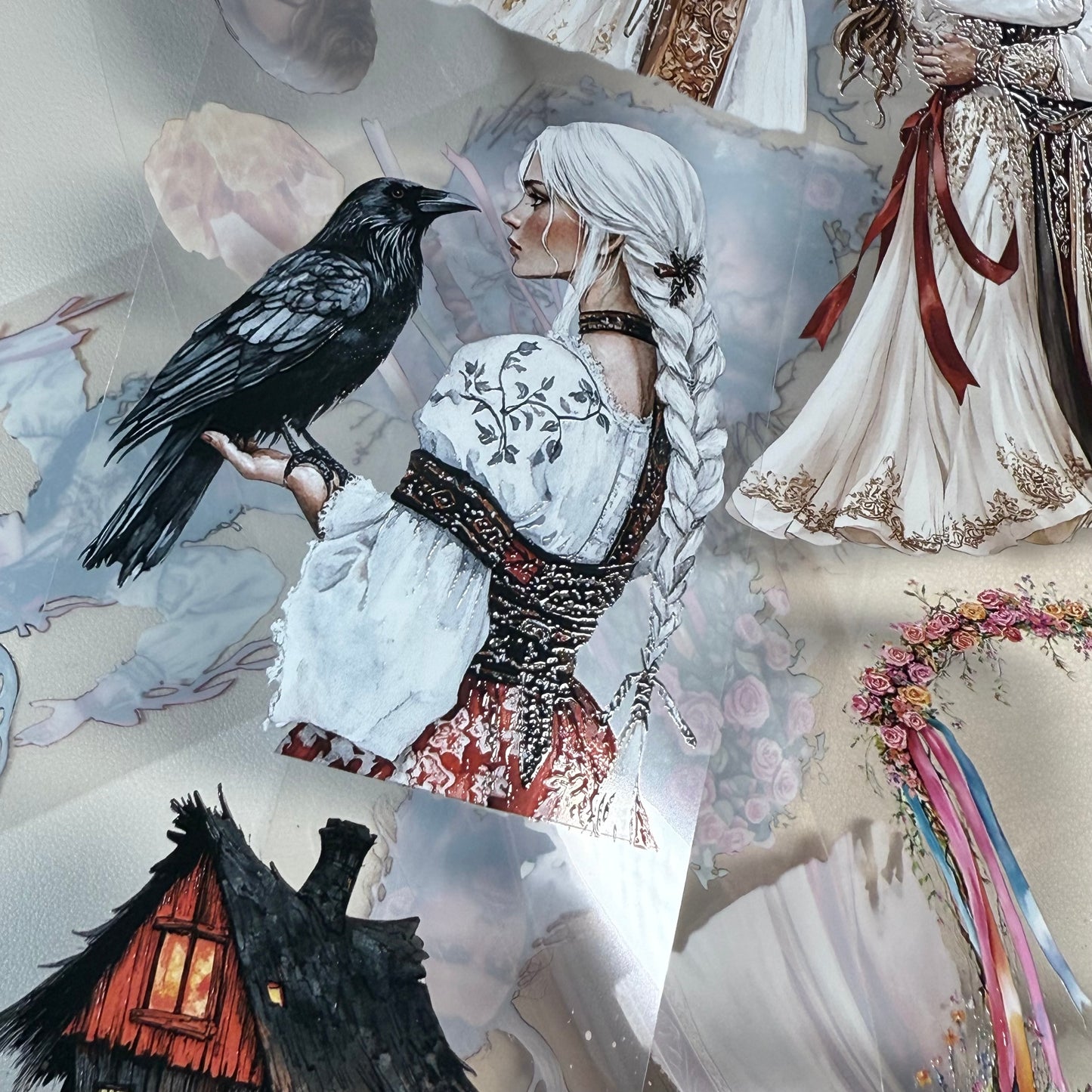 PET 3D raised Slavic Witch and Beltane day tape,one roll fashion, junk journal, scrapbooking,bullet journal, card making.