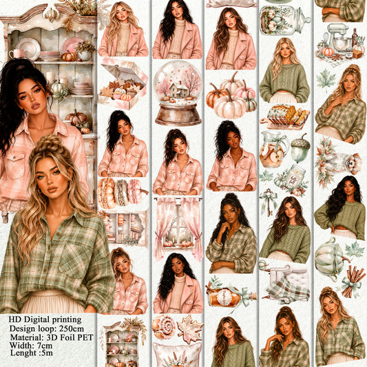 Blush and  Sage Autumn PET 3D raised tape