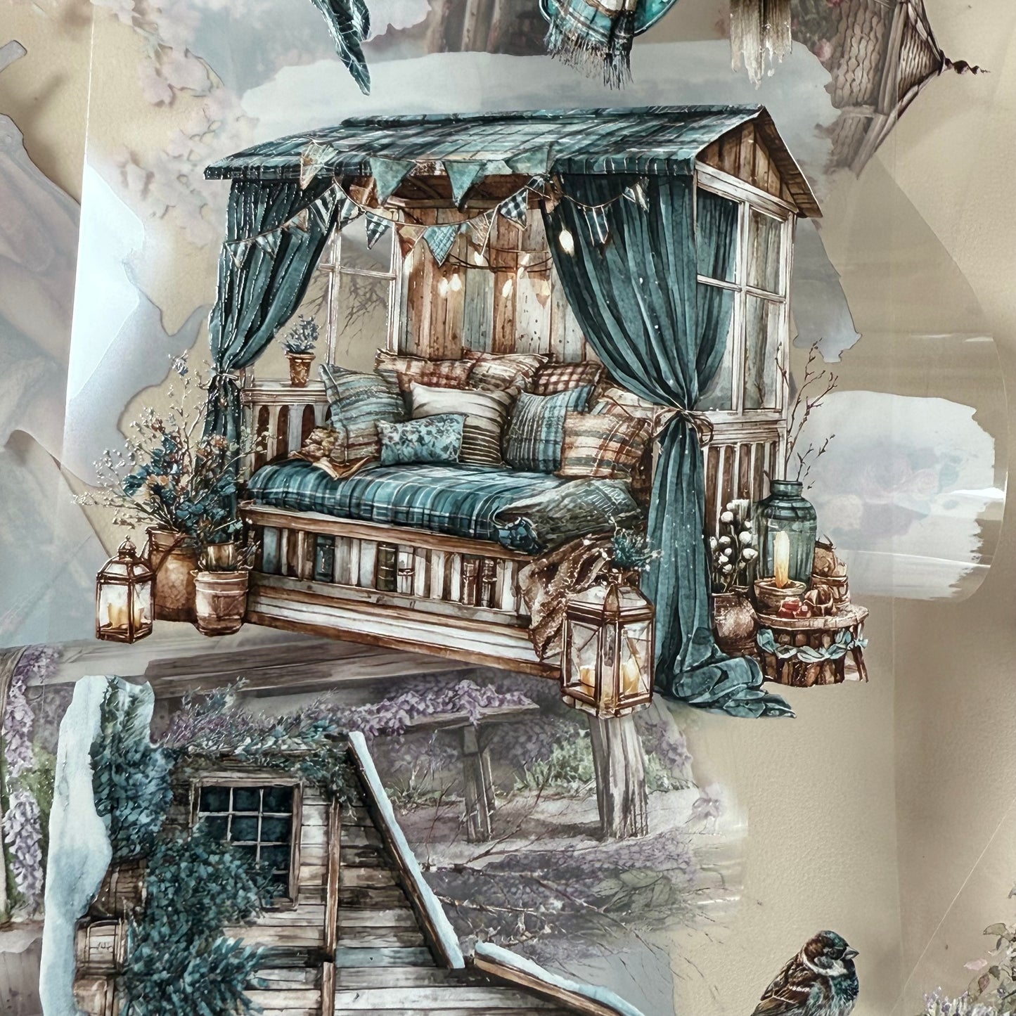 PET 3D raised Spring-Winter Landscape tape,one roll fashion, junk journal, scrapbooking,bullet journal, card making.