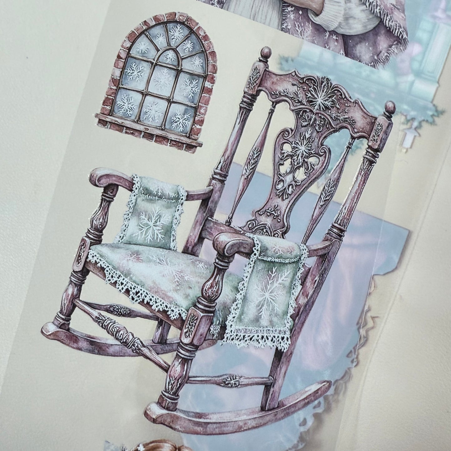 PET 3D raised Pink and teal Christmas and Frosted Fables tape,one roll fashion, junk journal, scrapbooking,bullet journal, card making.