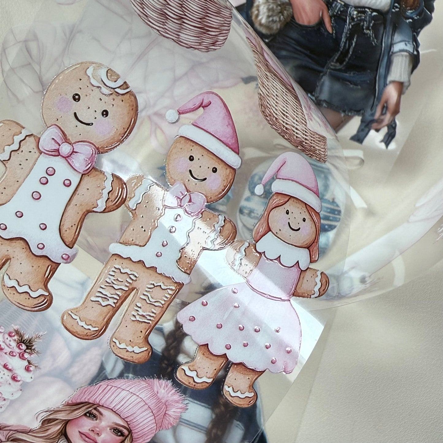 PET 3D raised Pink Glamour and Winter Stroll tape,one roll fashion, junk journal, scrapbooking,bullet journal, card making.