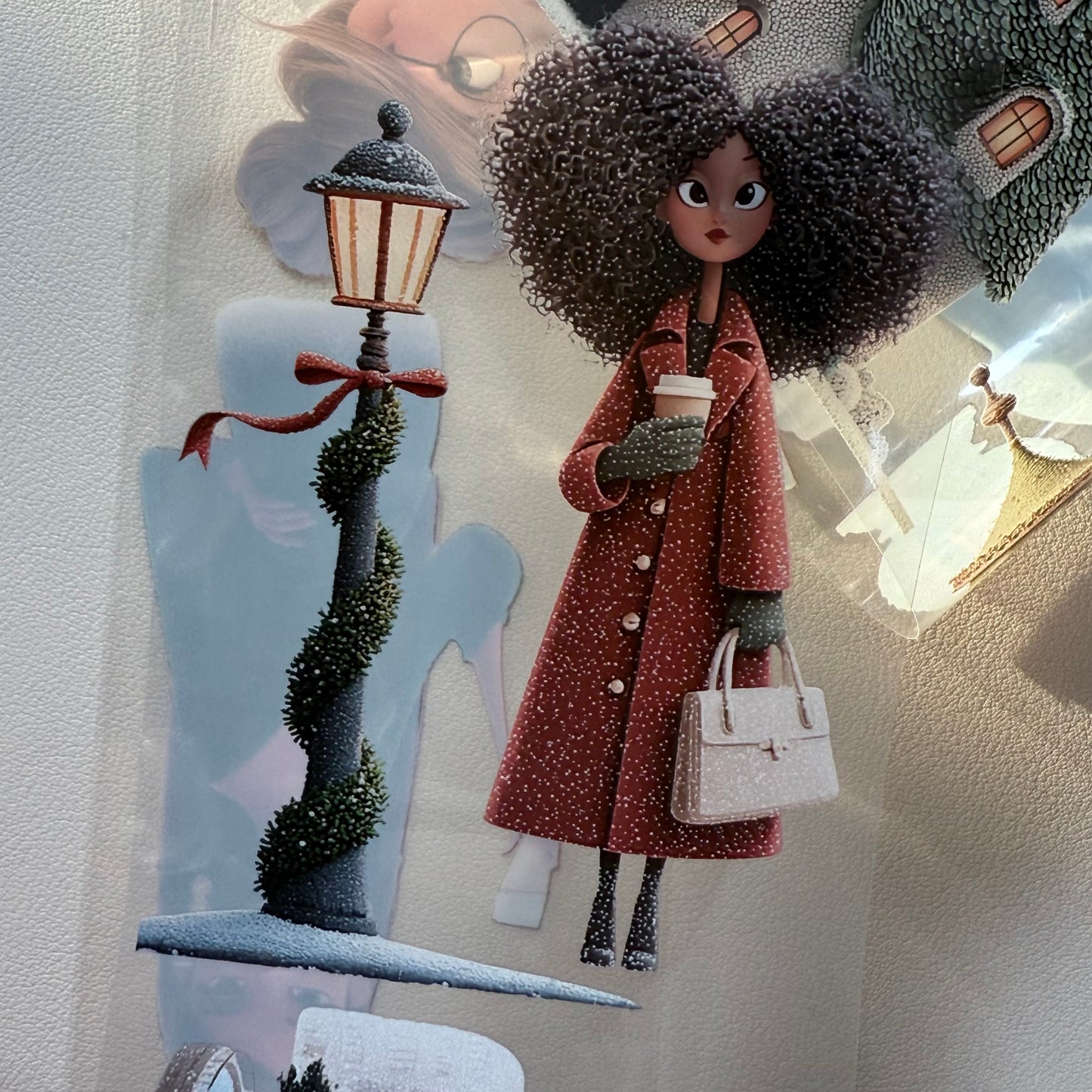 PET 3D raised Whimsical City  and Green winter tape,one roll fashion, junk journal, scrapbooking,bullet journal, card making.