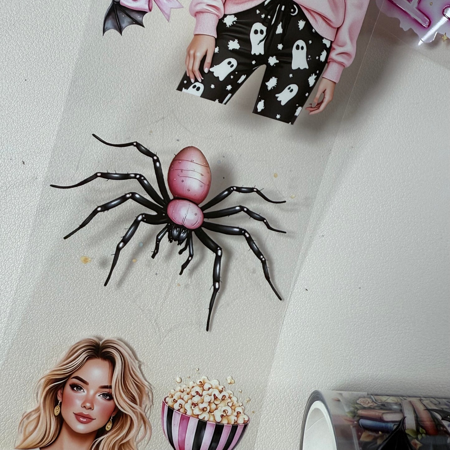 PET 3D raised Floral Halloween and movie night tape,one roll fashion, junk journal, scrapbooking,bullet journal, card making.