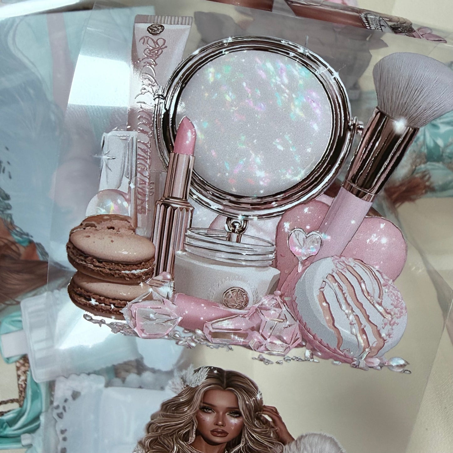 Holo coquette and Aqua PET 3D raised tape,one roll fashion, junk journal, scrapbooking,bullet journal, card making.
