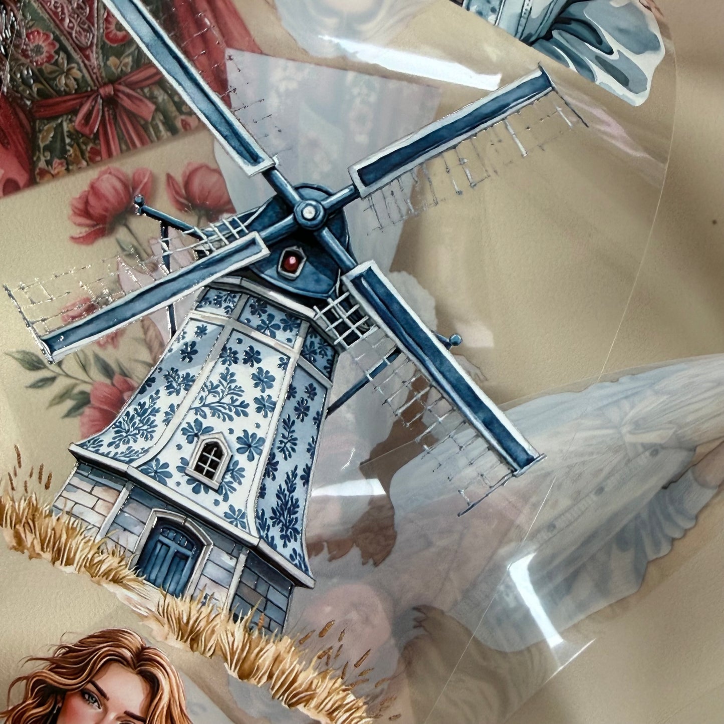 PET Poppy Bohemian Trails and  Delft Blue Windmills 3D raised tape,one roll fashion, junk journal, scrapbooking,bullet journal, card making.