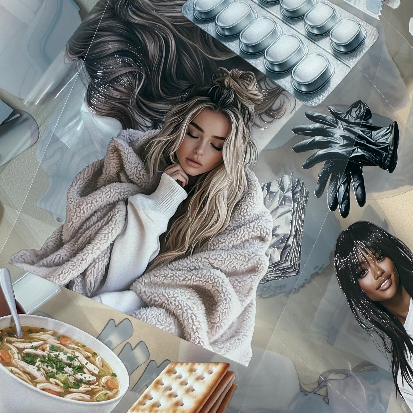 PET 3D raised Sick Days and The Hair Salon tape,one roll fashion, junk journal, scrapbooking,bullet journal, card making.