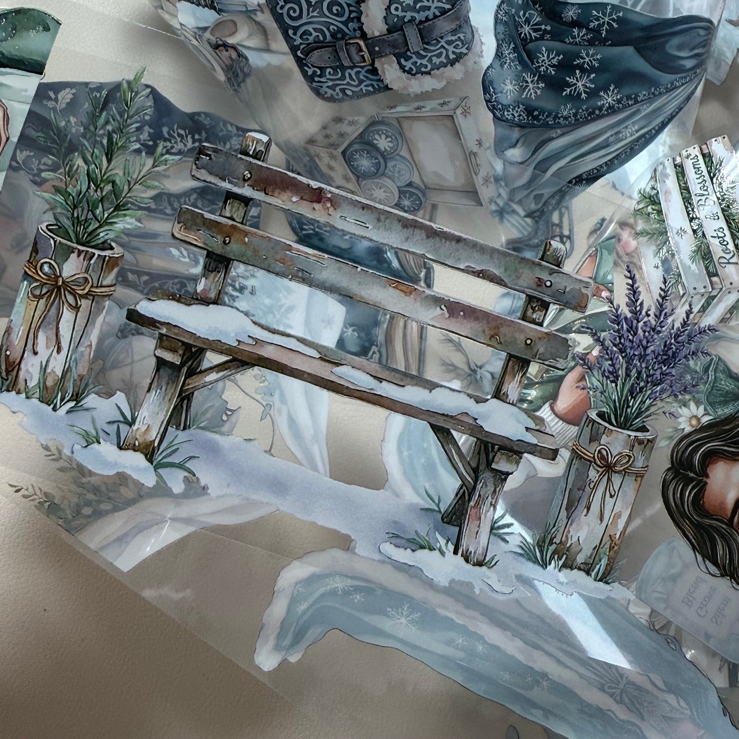 PET 3D raised Winter Mages and Silent Woods Apothecary tape,one roll fashion, junk journal, scrapbooking,bullet journal, card making.