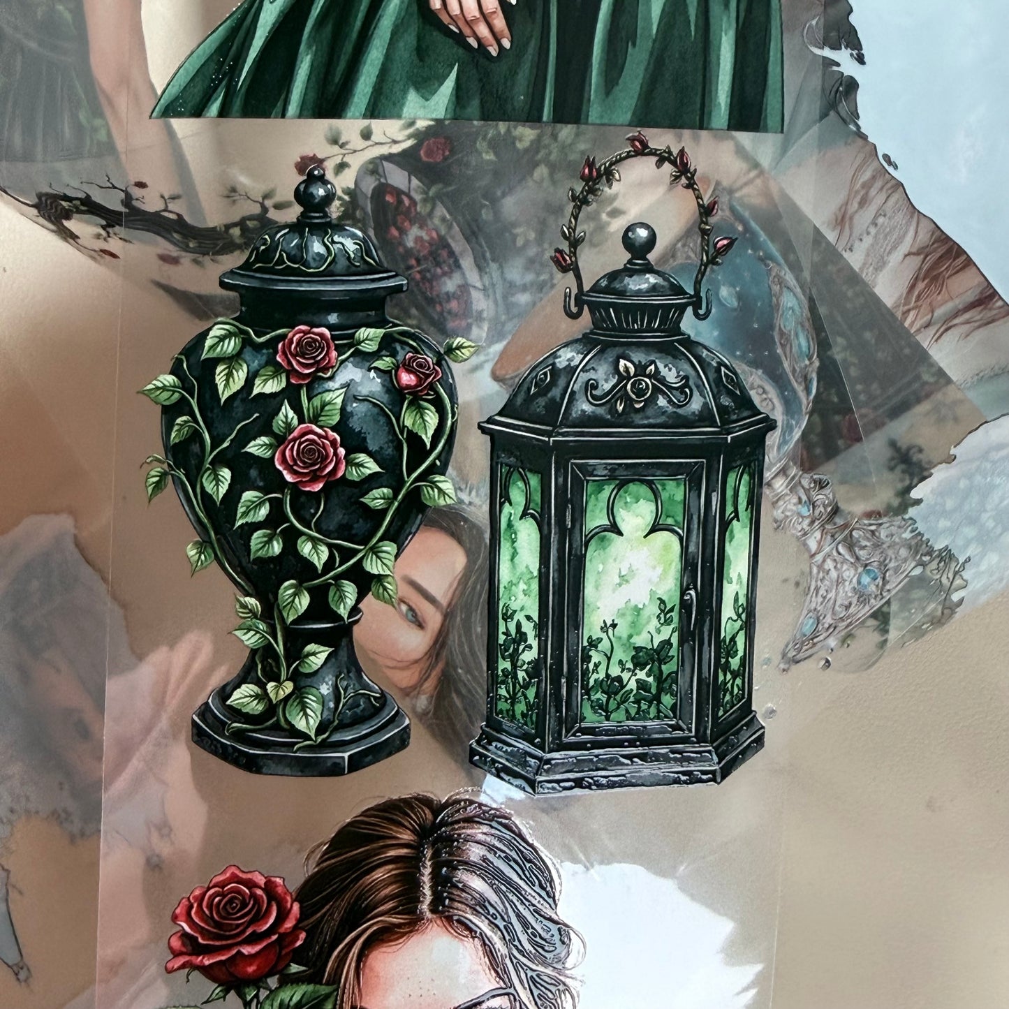 Ice Princess and Dark Gothic Garden PET 3D raised tape,one roll fashion, junk journal, scrapbooking,bullet journal, card making.