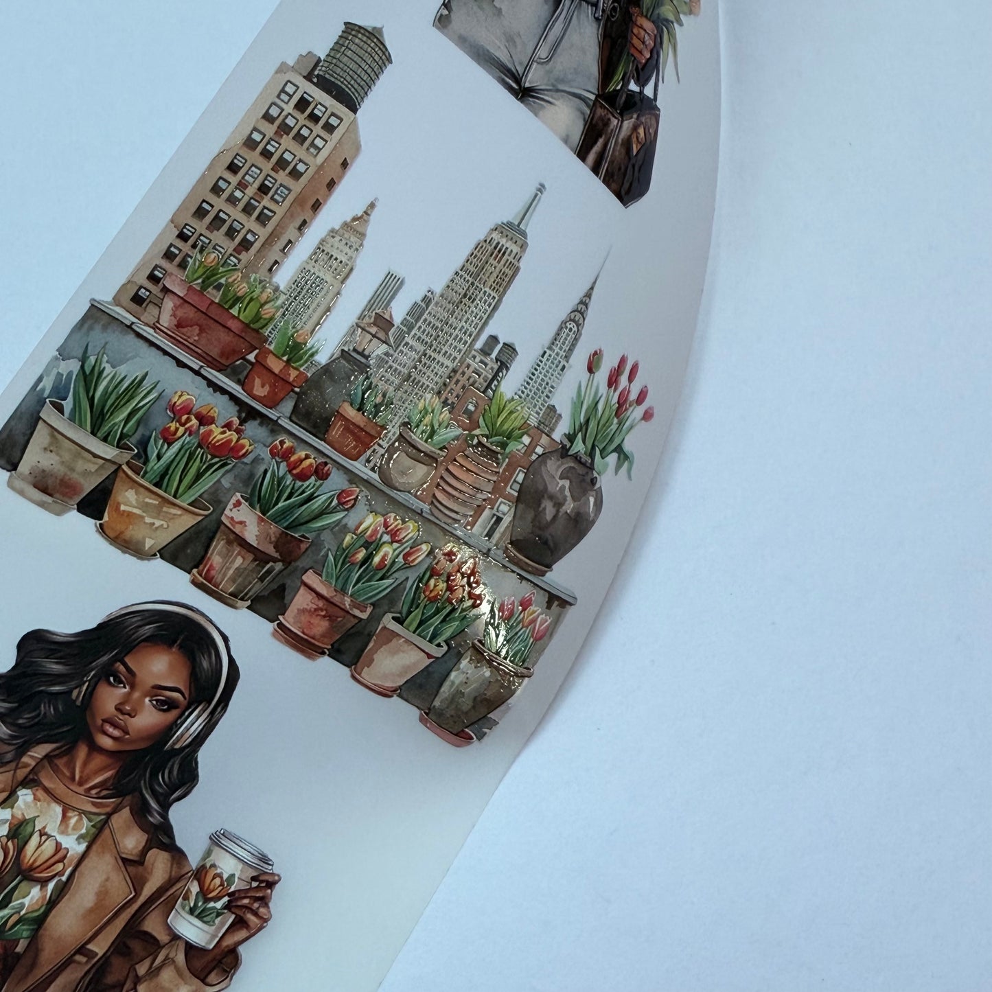 PET 3D raised tape Tulips in the city and Spring countryside tape,one roll fashion, junk journal, scrapbooking,bullet journal, card making.
