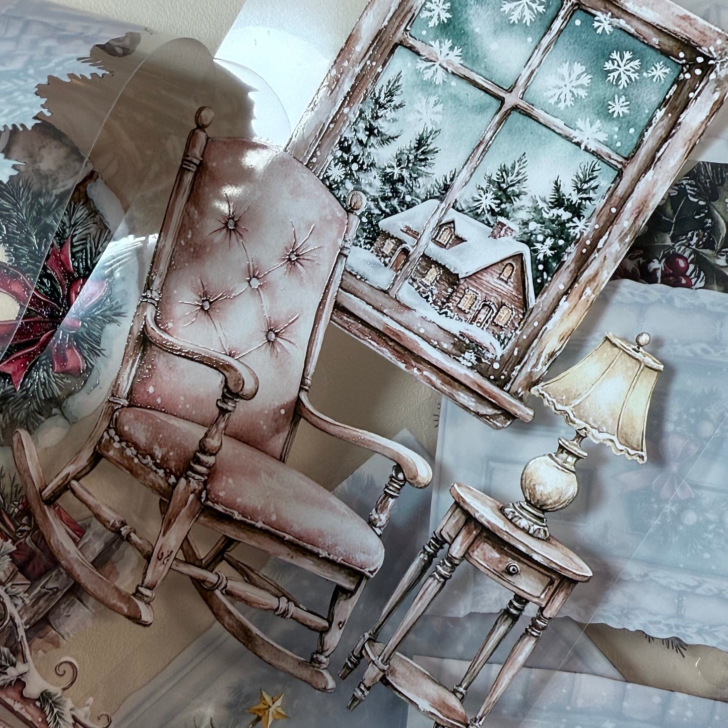 PET 3D raised Winter Landscape tape,one roll fashion, junk journal, scrapbooking,bullet journal, card making.