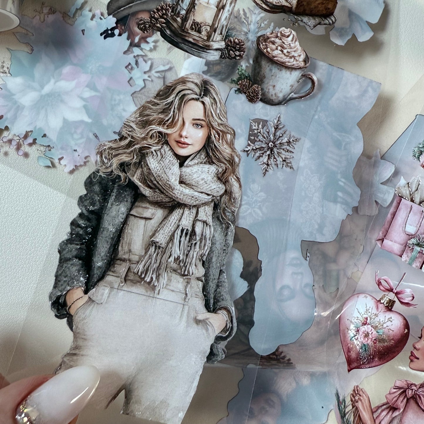 PET 3D raised Coquette and Farmhouse Christmas tape,one roll fashion, junk journal, scrapbooking,bullet journal, card making.