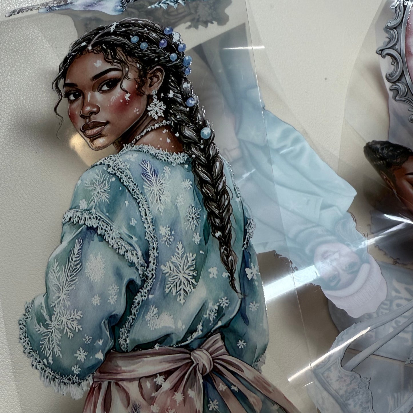 PET 3D raised Pastel Elegant Winter and  Winter Fantasy Village tape,one roll fashion, junk journal, scrapbooking,bullet journal, card making.