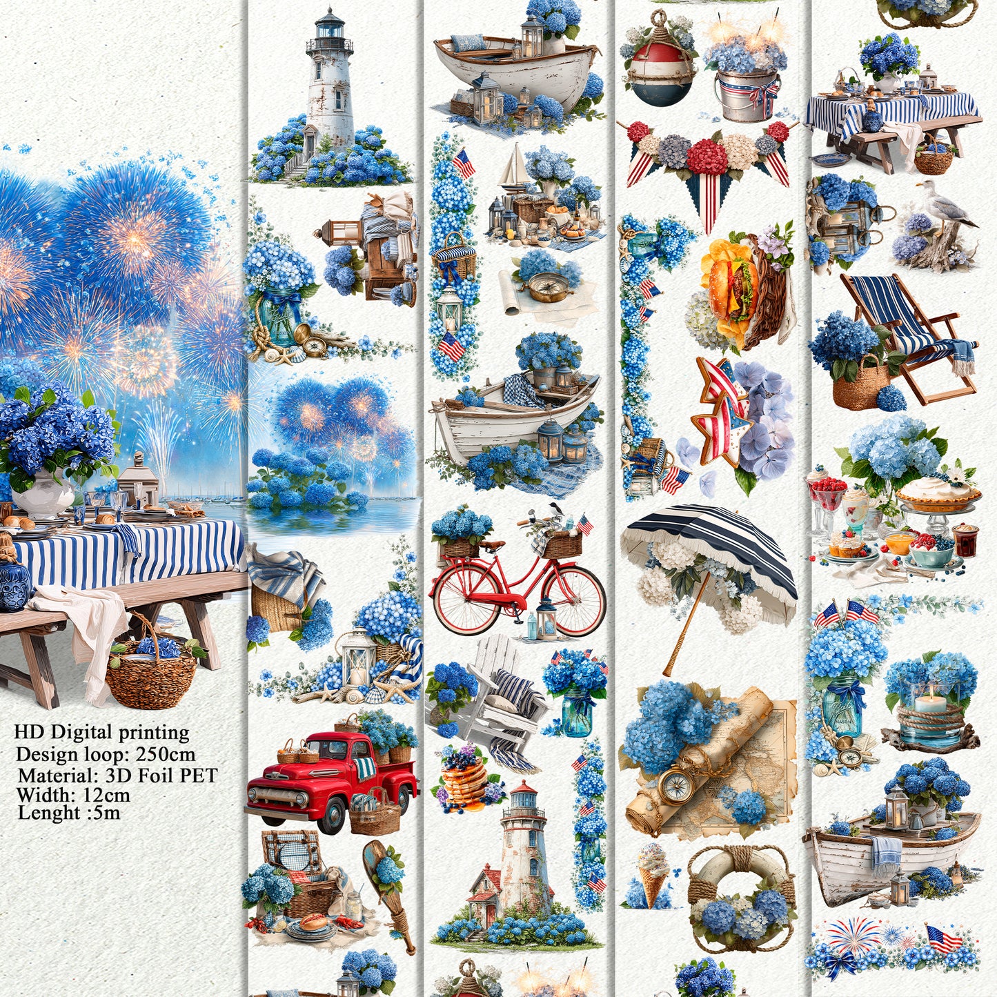 PET 3D raised Coastal Americana Picnic Landscape tape