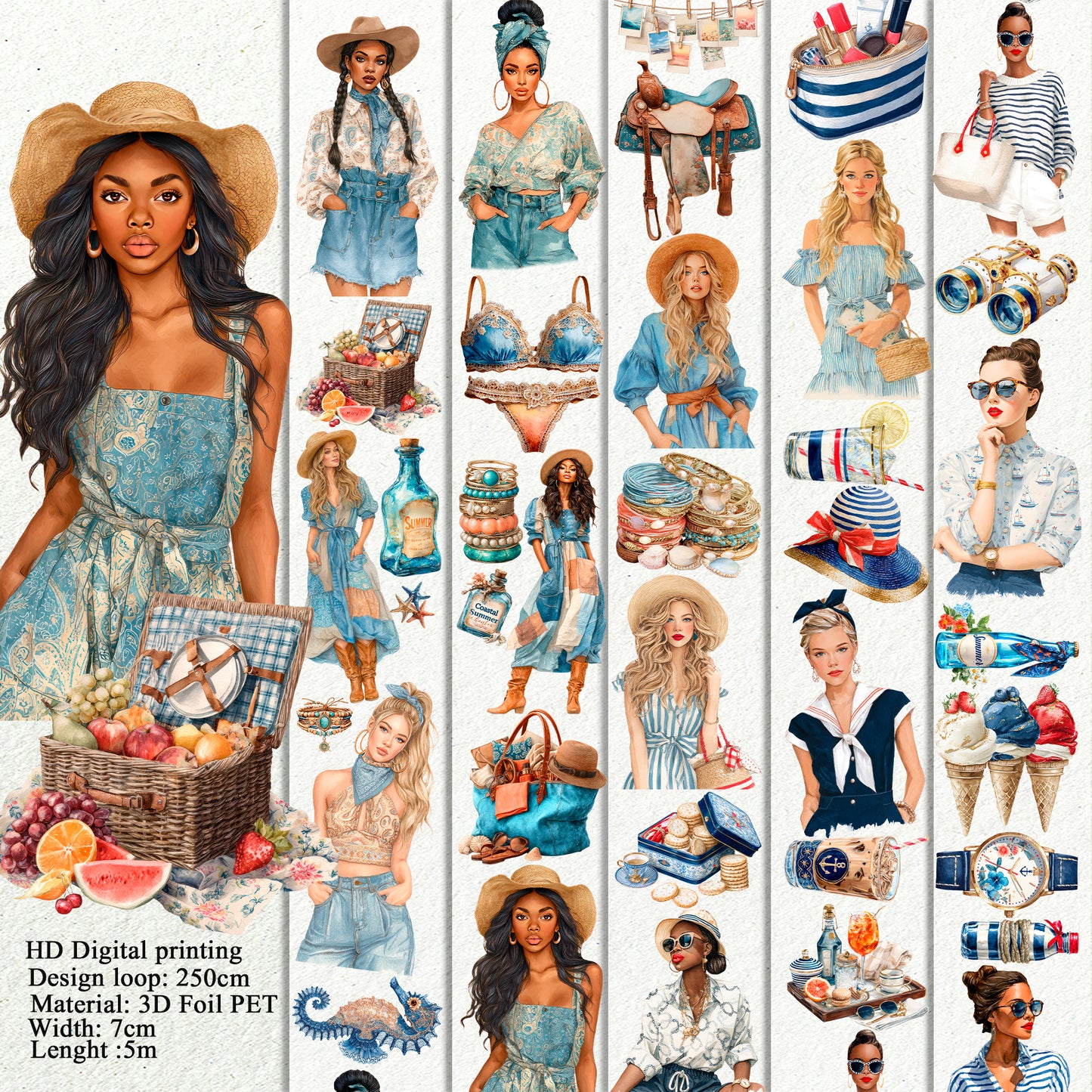 Capri Blue and Bohemian Bird Muse PET 3D raised tape