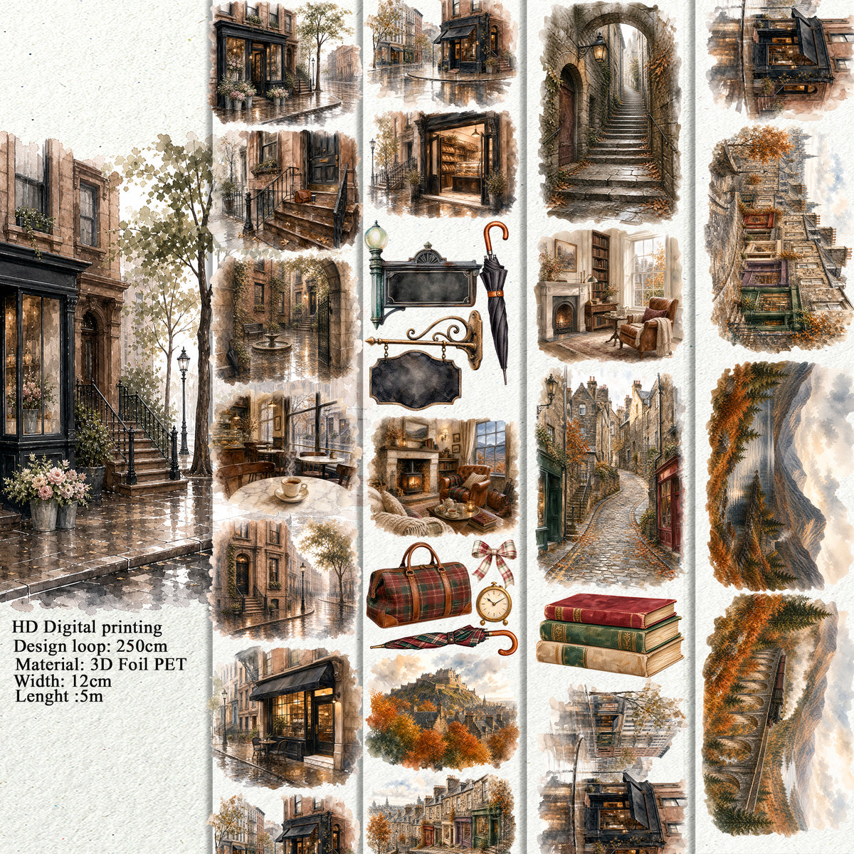 BUNDLE Coffee Autumn in Edinburgh PET 3D raised tape