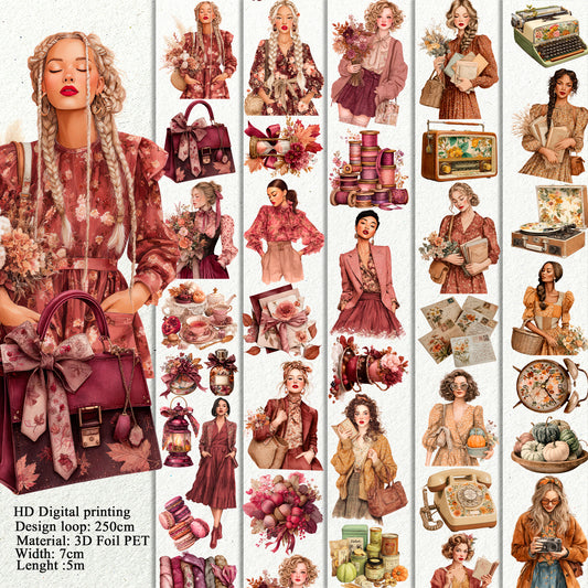 Coquette fall and Nostalgic Vintage Autumn PET 3D raised tape