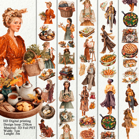 Cottagecore autumn and Thanksgiving PET 3D raised tape