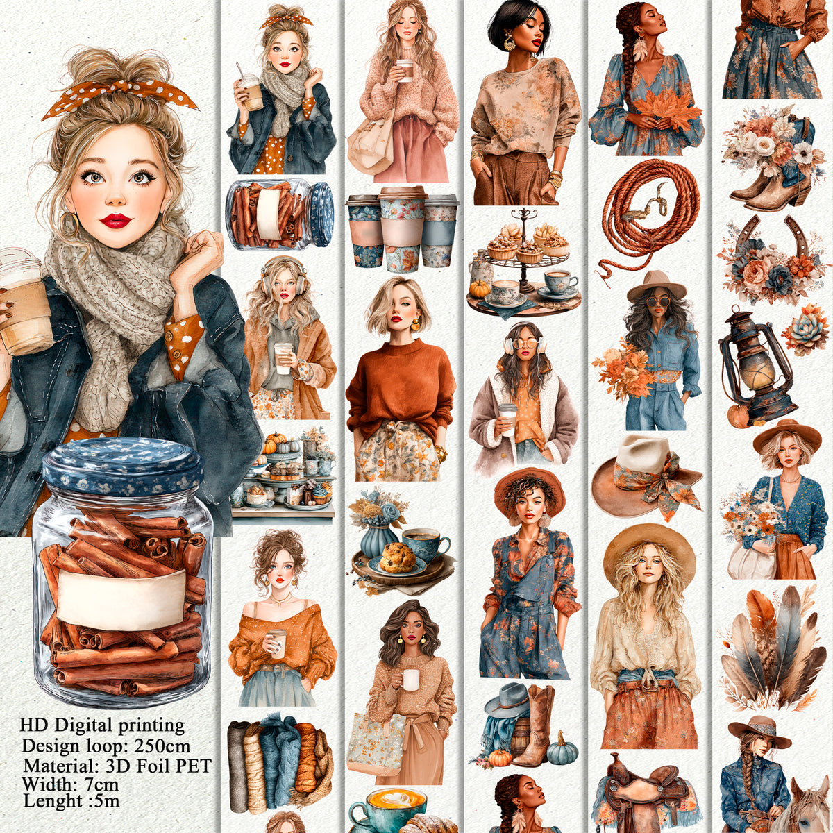 BUNDLE Cozy Autumn Cafe and Western fall  PET 3D raised tape