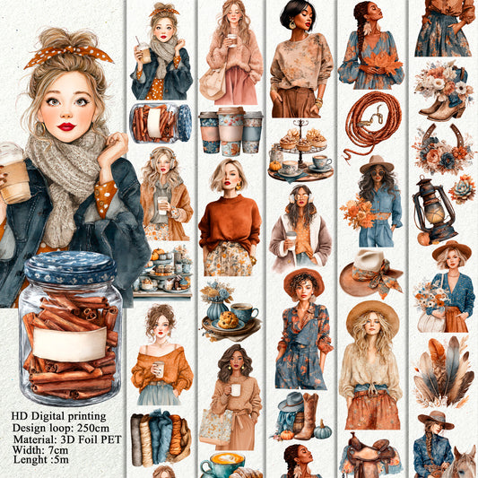 Cozy Autumn Cafe and Western fall PET 3D raised tape