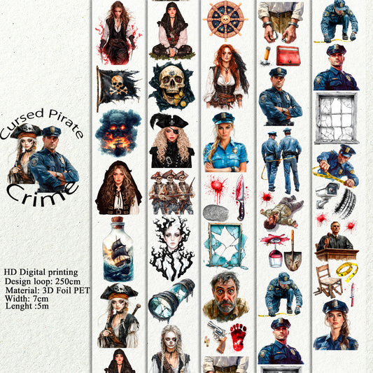 PET 3D raised Cursed Pirate and Crime tape,one roll fashion, junk journal, scrapbooking,bullet journal, card making.