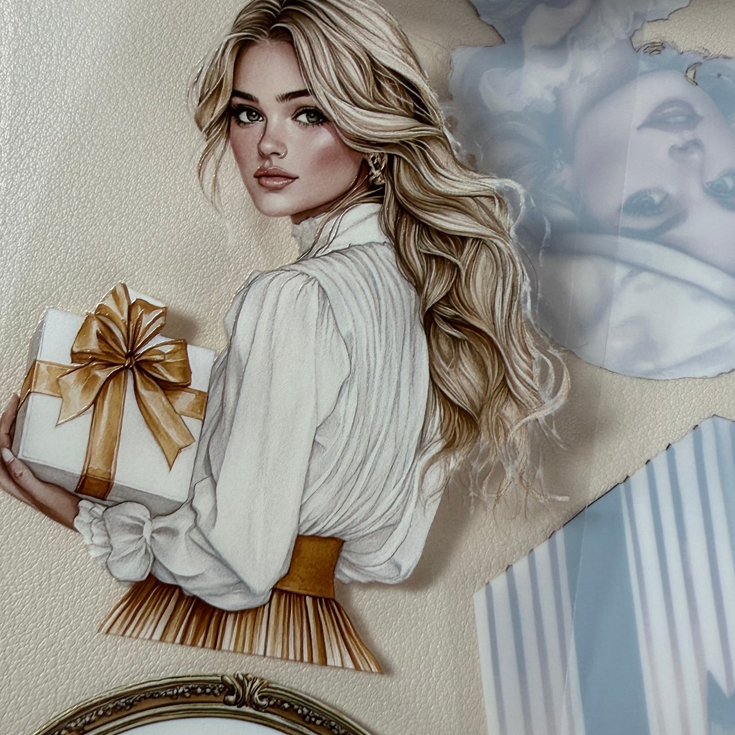 PET 3D raised Classy Old Money and White Luxe Crhistmas tape,one roll fashion, junk journal, scrapbooking,bullet journal, card making.