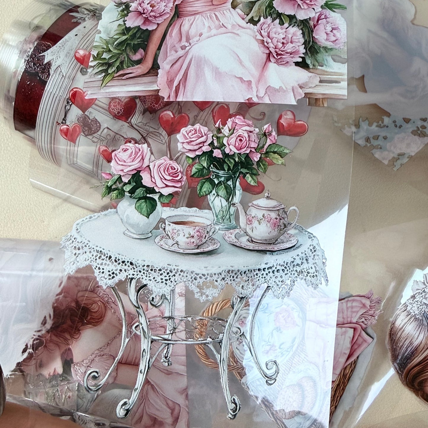 Heart to Heart and Romantic Spring PET 3D raised tape,one roll fashion, junk journal, scrapbooking,bullet journal, card making.