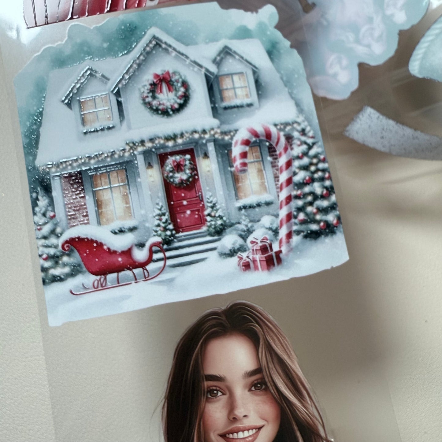 PET 3D raised Silver New Year and Candy Cane Lane tape,one roll fashion, junk journal, scrapbooking,bullet journal, card making.