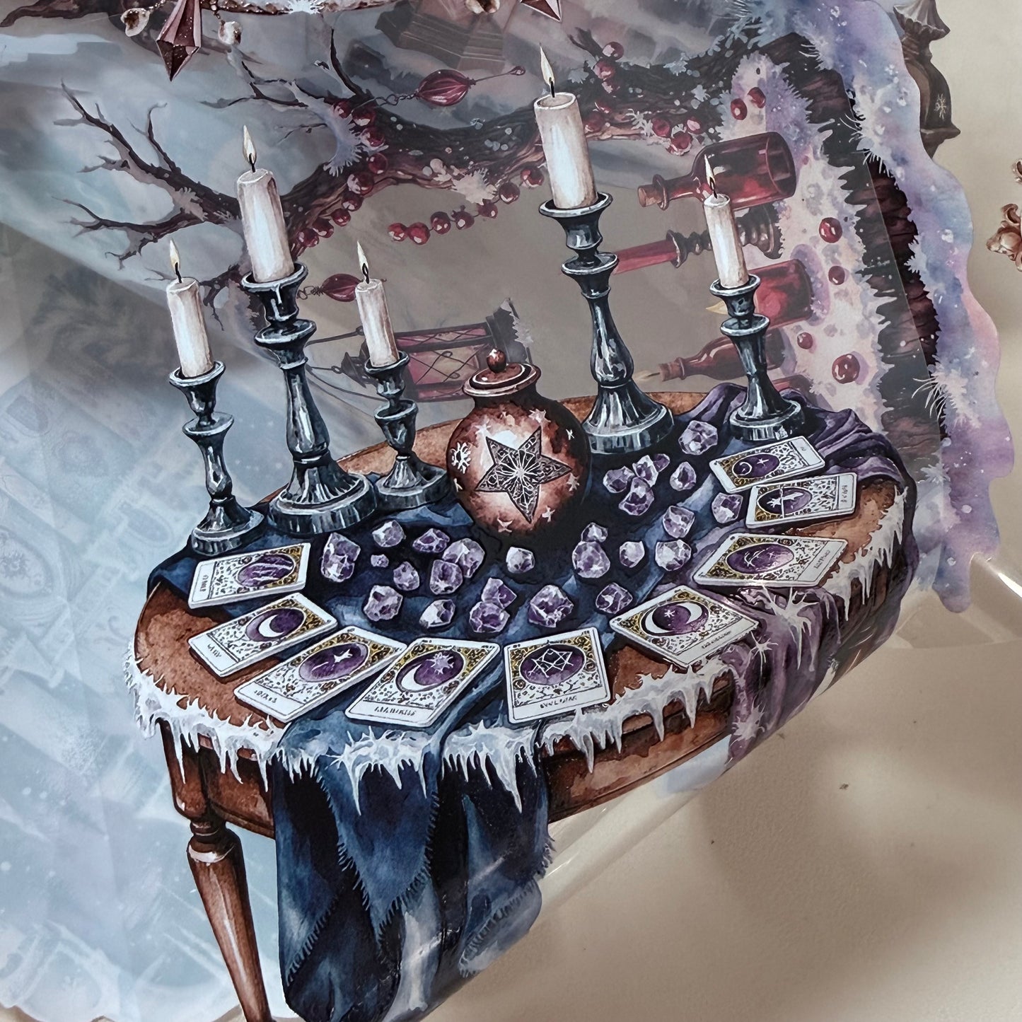 PET 3D raised Frosterd witch landscape tape,one roll fashion, junk journal, scrapbooking,bullet journal, card making.