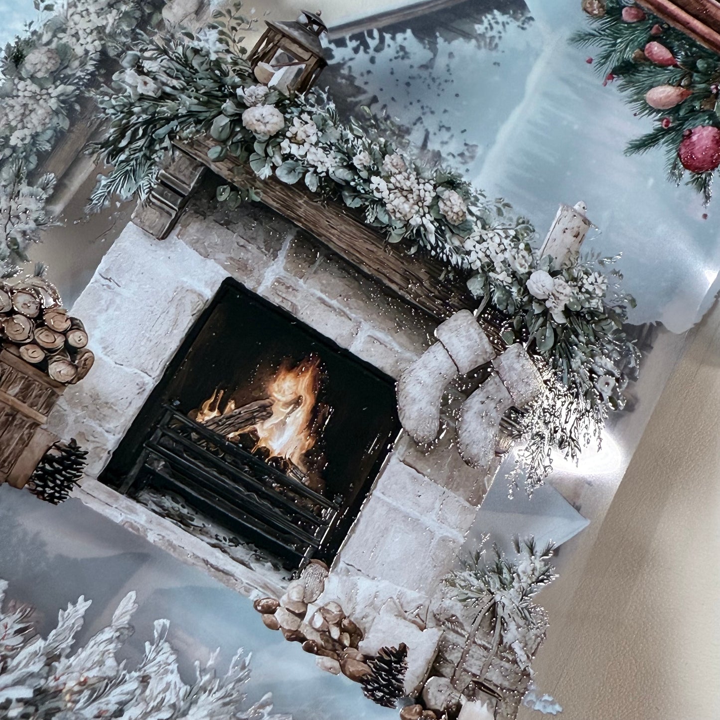 PET 3D raised Winter Landscape3 tape,one roll fashion, junk journal, scrapbooking,bullet journal, card making.