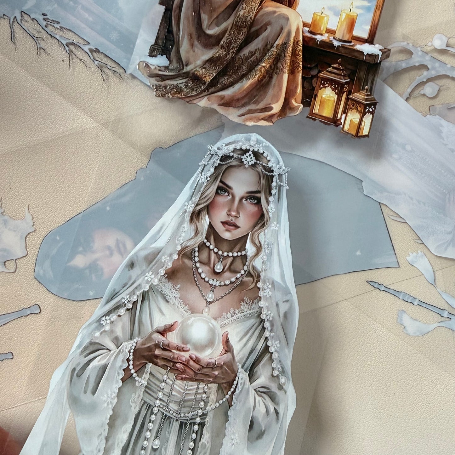 Citrine Winter Witch and  Pearl Winter Witch  PET 3D raised tape,one roll fashion, junk journal, scrapbooking,bullet journal, card making.