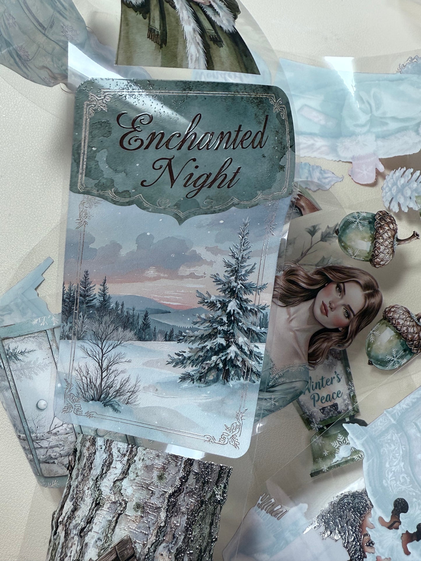 PET 3D raised Winter Wonderland2 and  Snowy Woodland tape,one roll fashion, junk journal, scrapbooking,bullet journal, card making.
