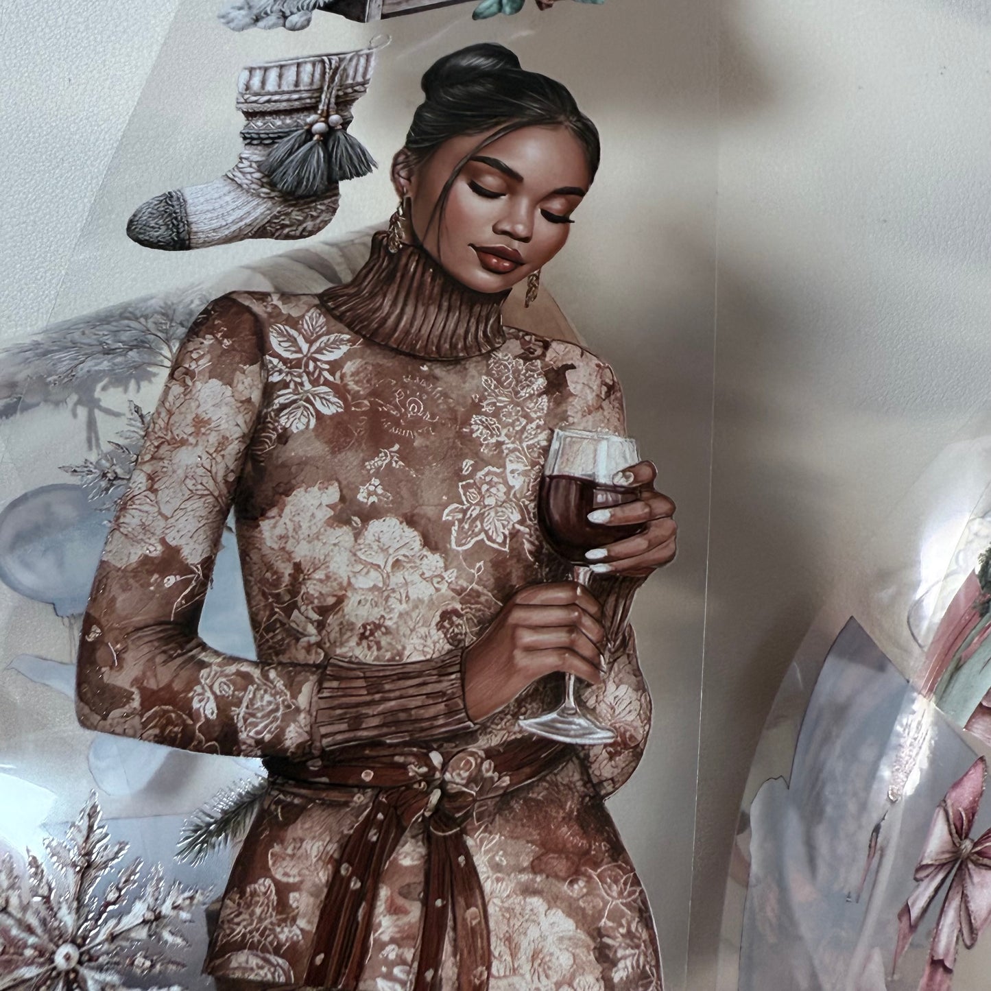 PET 3D raised Coquette and Farmhouse Christmas tape,one roll fashion, junk journal, scrapbooking,bullet journal, card making.