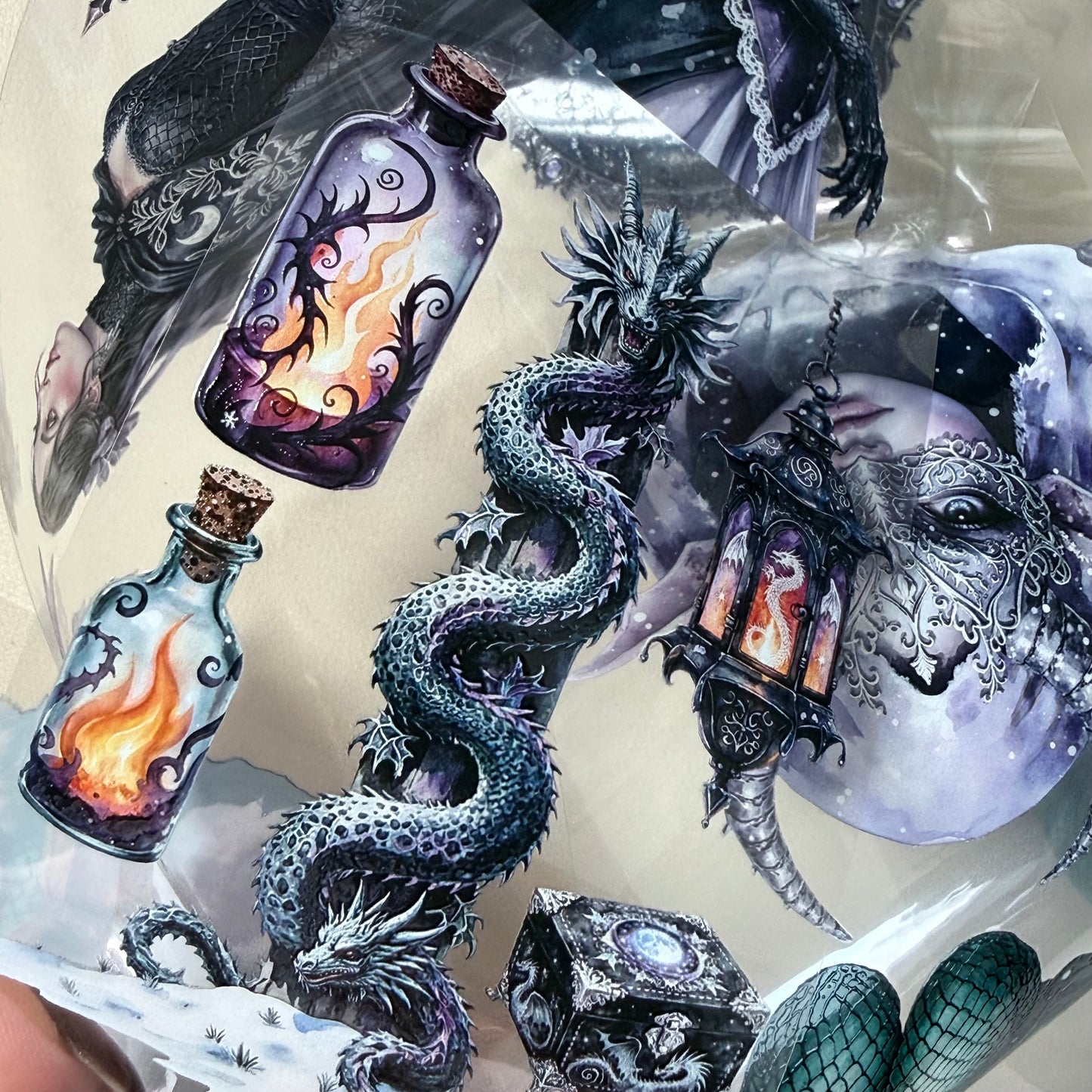 Runestone Winter Wyrms and Moonshadow Night Dragons PET 3D raised tape,one roll fashion, junk journal, scrapbooking,bullet journal, card making.