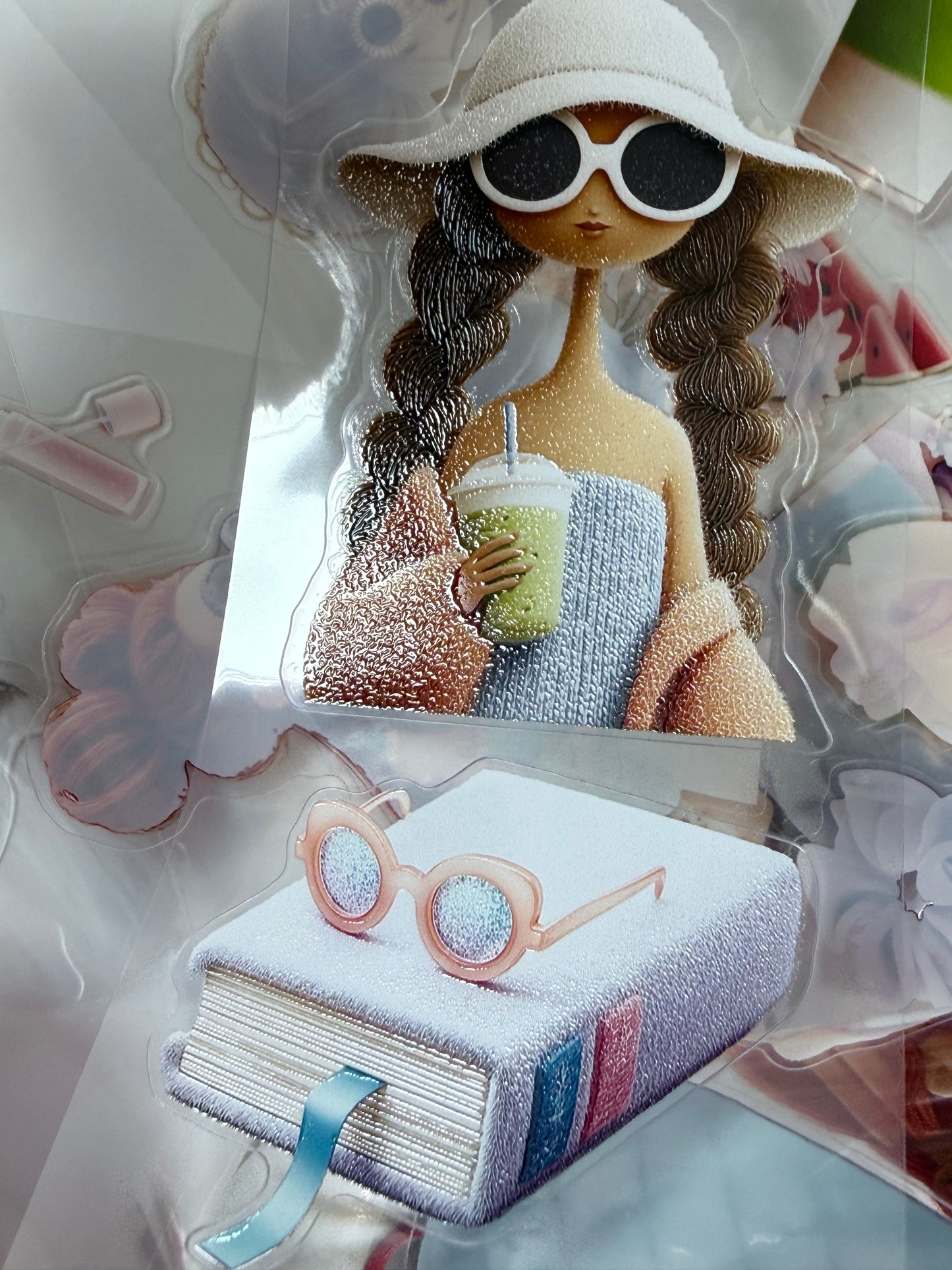 KISSCUT Whimsical Summer PET 3D raised tape,one roll fashion, junk journal, scrapbooking,bullet journal, card making.